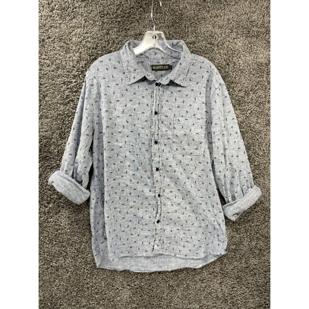 United By Blue Shirt Mens Large Gray Bear Print Slim Fit Collared Button Down